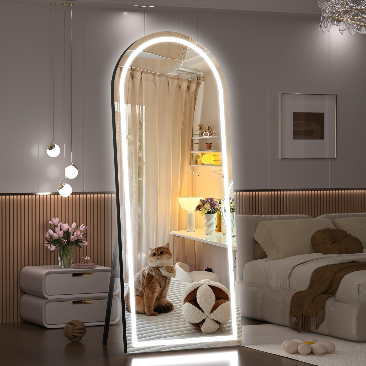 Hasipu 95" X 40" Full Length Mirror with Lights, Aluminum Frame Arch Led Mirror Full Length and 3 Colors Temperatures & Brightness Adjustable