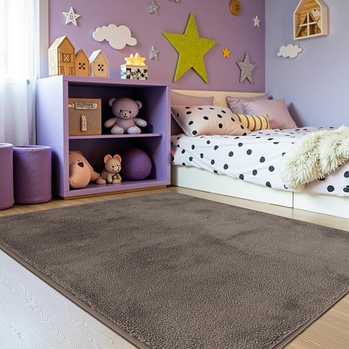 jinchan Solid Plush Area Rug 5x7 Performance Shaggy Washable Rug Indoor Soft Modern Faux Wool Cozy Non Slip Carpet for Living Room Kids Room Bedroom Dining Room Nursery Brown
