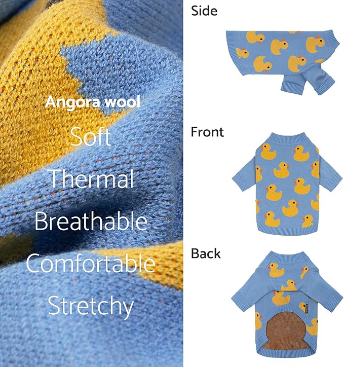 Fitwarm Funny Duck Dog Sweater, Thermal Dog Winter Clothes for Small Dogs Boy Girl, Pet Outfit, Blue, Yellow, Small