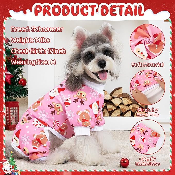 XPUDAC 4 Pack Christmas Dog Pajamas Comfy Dog Clothes for Small Medium Dogs Girl Boy Holiday Pet Outfit Puppy Onesie Cat Pjs Jammies, 3XL