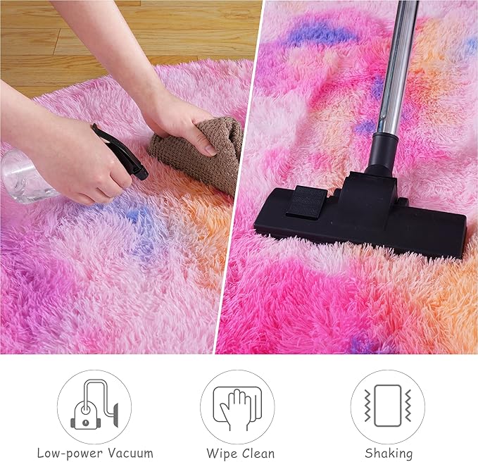Round Fluffy Rugs 7Ft for Girls Bedroom, Dark Rainbow Shag Circle Kids Rug Non-Slip for Bedside Dorm Nursery Playroom, Soft Cute Area Rugs for Living Room Decor