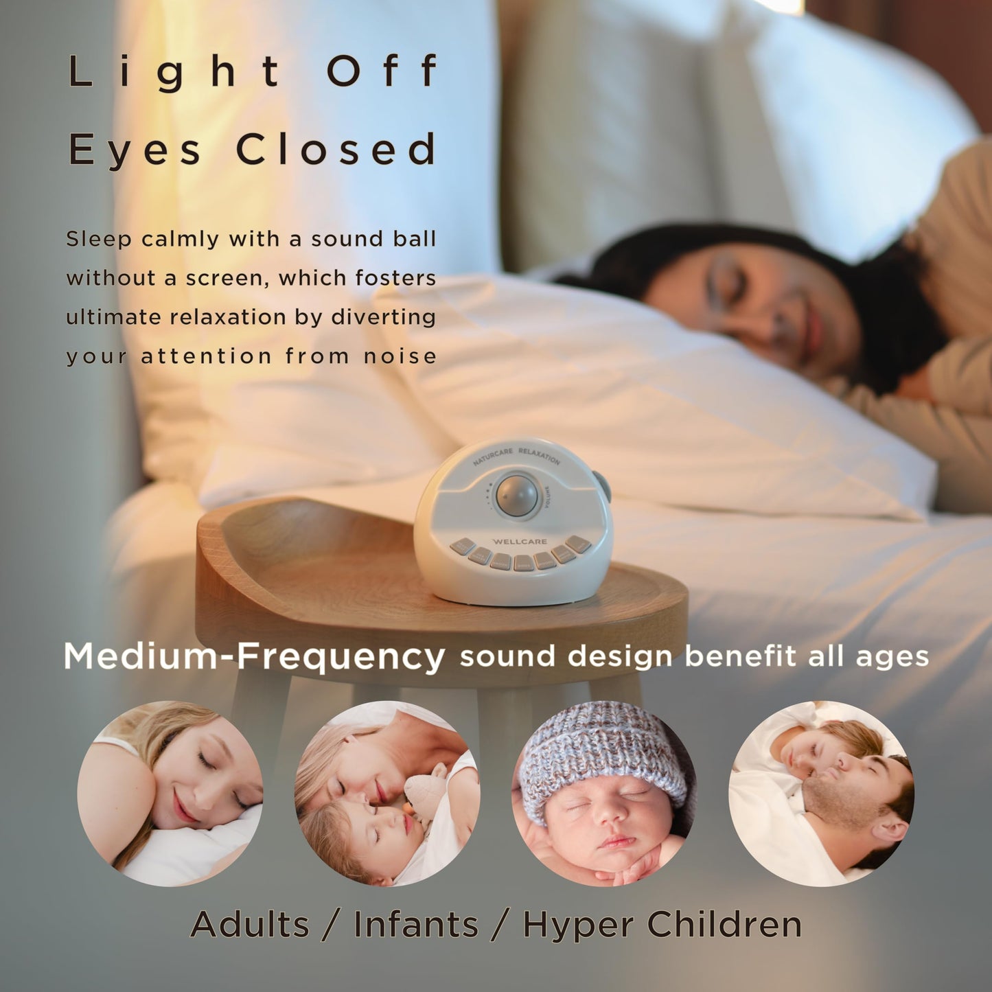 WELLCARE - Naturcare Sound Relaxation: White Noise & 7 Nature Sound Machine, Sleep Aid for Babies, Kids & Adults, Stepless Volume Control, Timer, Dual Power (Adapter or Batteries, Both Not Included)