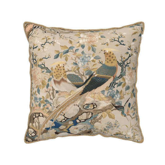 Jencoleekim French Country Pheasants Velvet Throw Pillow Covers 18"x18" Vintage Floral Bird Decorative Pillows Cover Soft Rustic Farmhouse Cushion Case for Sofa Living Room Bedroom