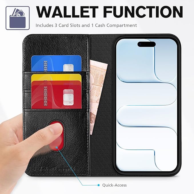 TUCCH Case Wallet for iPhone Air (6.5") 2025, RFID Blocking, 3 Card Holders, Kickstand, PU Leather, Protective Flip Folio Cover, TPU Shockproof Interior Shell, Textured Black