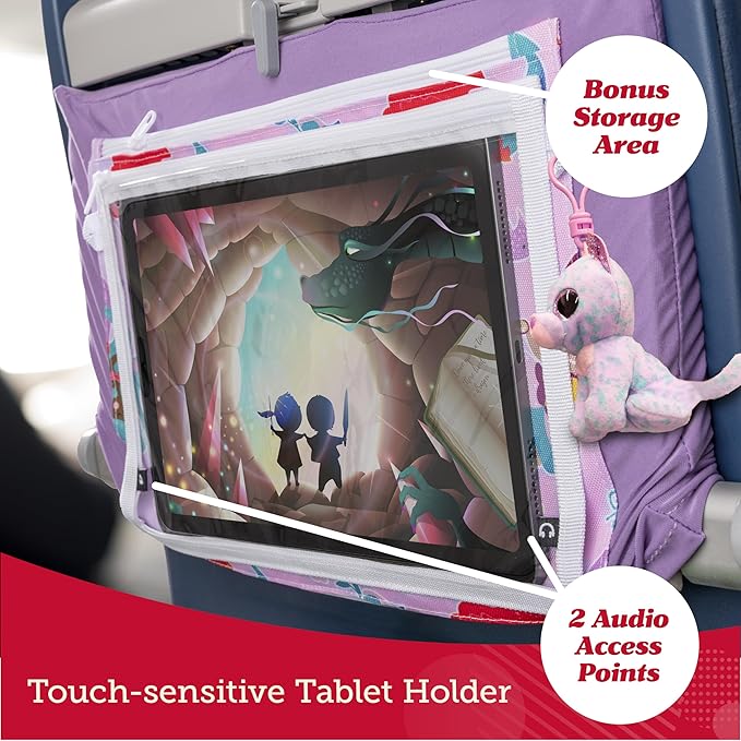 Lusso Gear Airplane Tray Table Cover - Portable Organizer for Kids Travel Essentials - Foldable Cover with Pockets for Car Seat Tray - Modern Linen Style for Road Trip Activities for Kids - Black