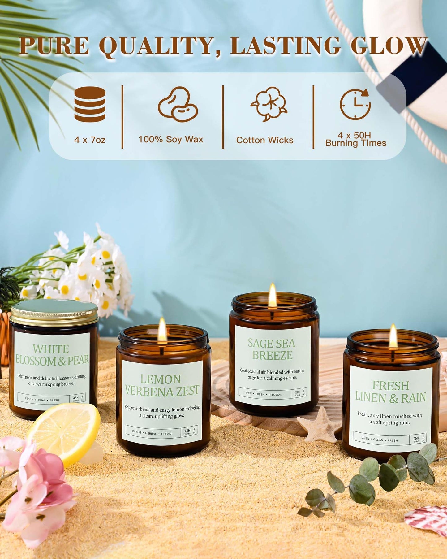 Scented Candles Gift Set, Long Lasting 4 Pack Aromatherapy Candles for Home