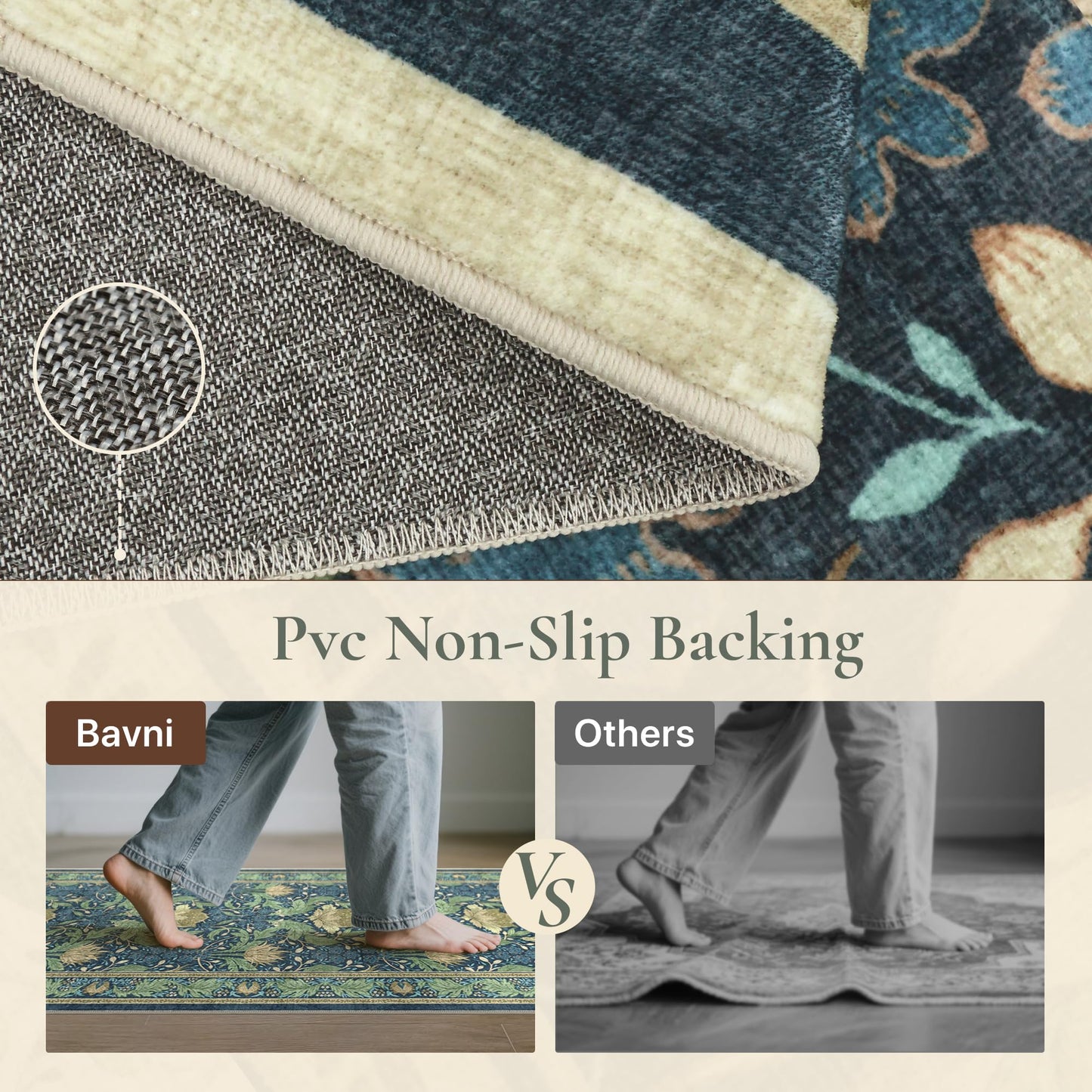 Bavni 8x10 Area Rugs, Floral Machine Washable Rugs for Living Room, Dinning Room, Bedroom, Non Slip Aesthetic Vintage Low Pile Durable Lightweight Farmhouse Rug, Tea Green/Blue