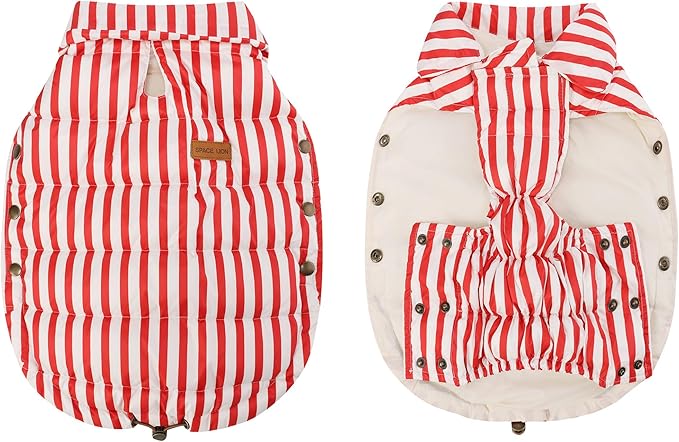 SPACE LION Dog Puffer Jacket, Down Winter Coat, Durable Outdoor Coat for Cold and Windy Conditions, Lightweight & Adjustable Fit Coats for Large Dogs, (RedStripe, Size24/2XL)