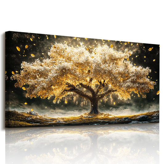 crmotu Tree of Life Wall Art, Large Wall Art, Modern Art Wall Decor, Gold Tree Canvas Picture, Natural Landscape Print for Living Room Bedroom Dining Room Office Hallway Home Decoration 20"x40"