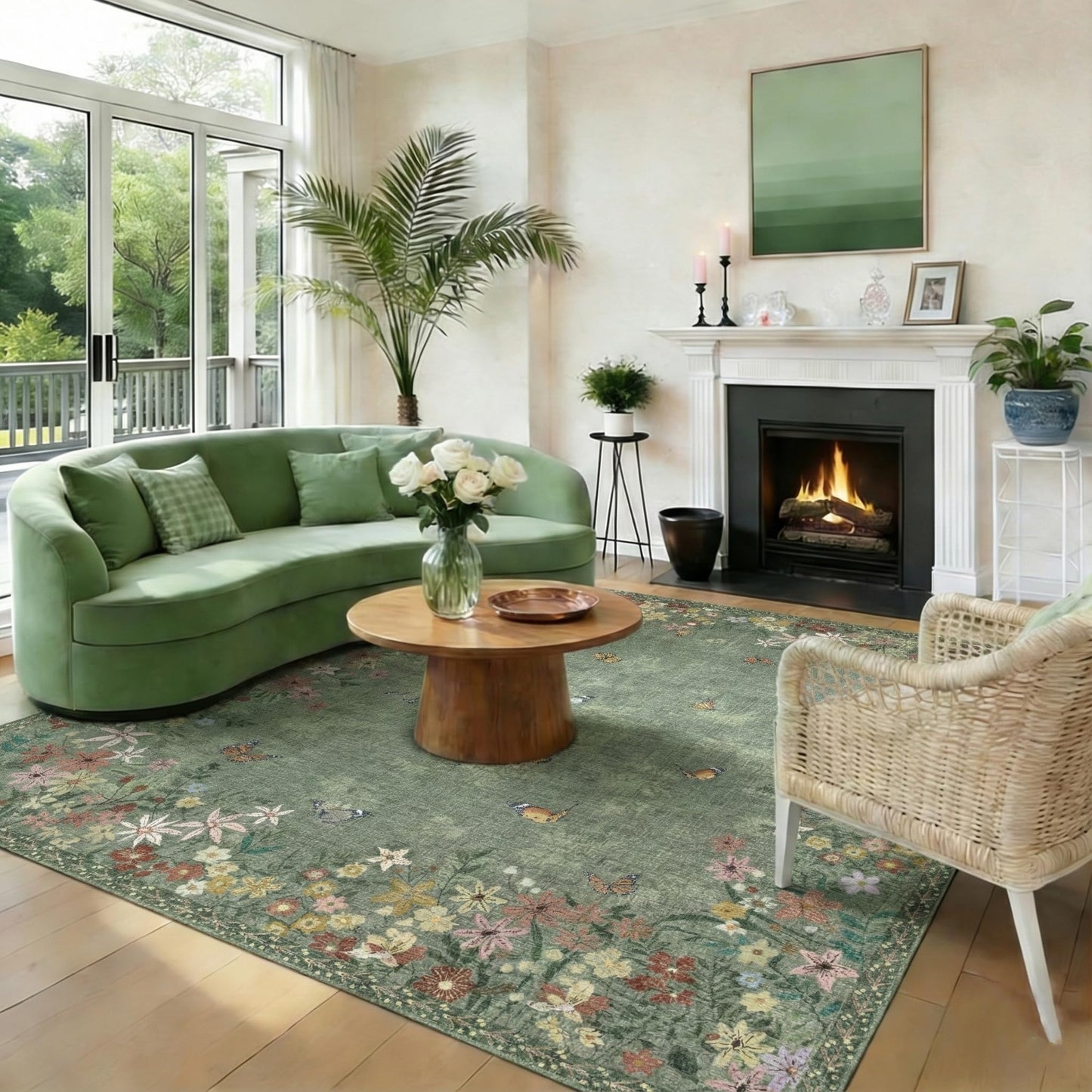 KUEAO Area Rugs 8x10 Rugs for Living Room, Machine Washable Green Rugs for Bedroom Large Area Rug Living Room Rug Non Slip Rug Carpet for Dining Nursery