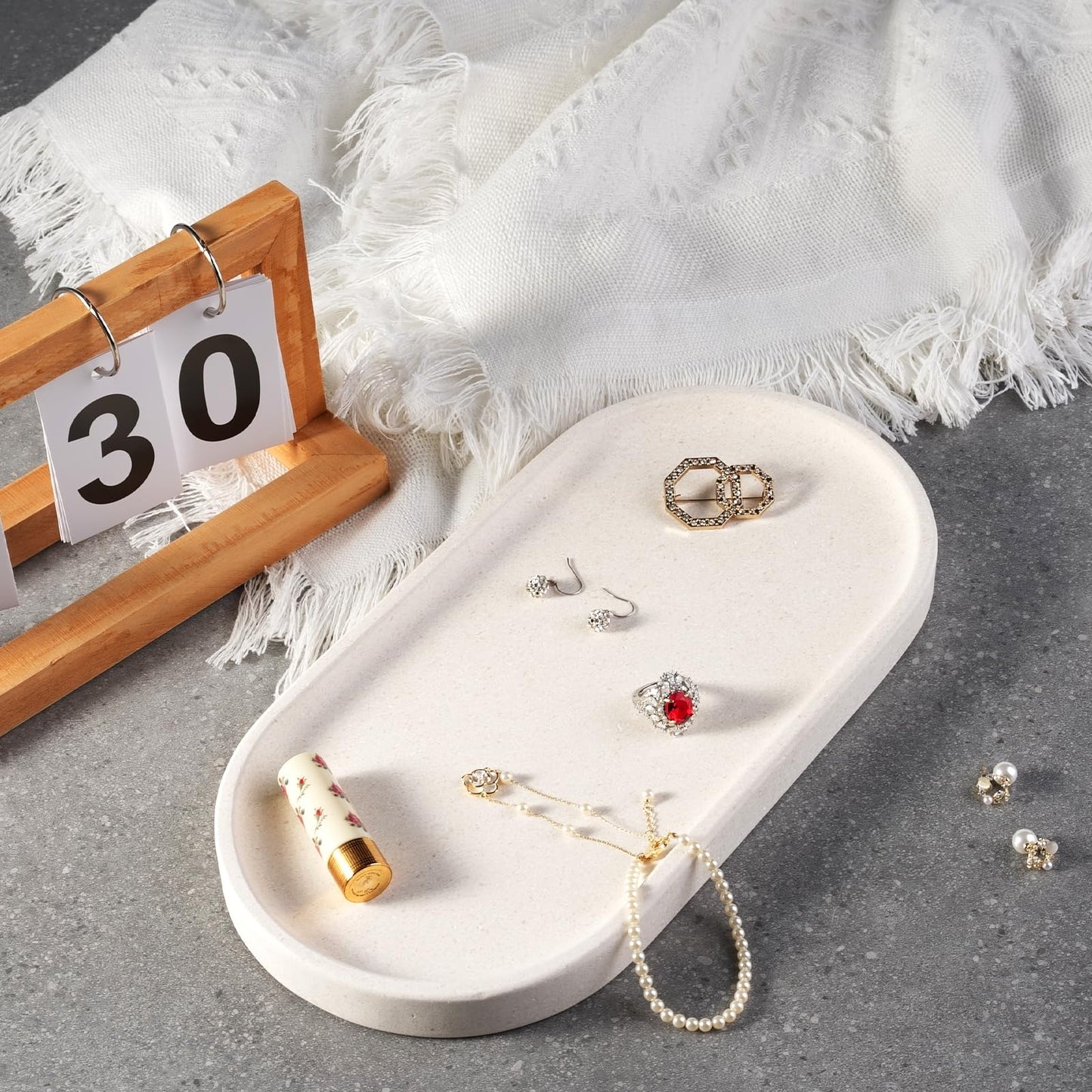 Koville Creamy White Marble Tray for Bathroom, 12"x6" Natural Luxury Marble Vanity Tray for Home Decor Countertop, Stone Oval Trays for Perfume & Jewelry Organizer, Stone Storage Trays