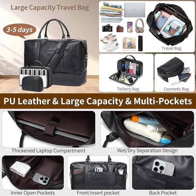 Weekender Bag, Large Travel Duffel Bag for Women, Carry on Overnight Bag with Shoe Compartment and Toiletry Bags