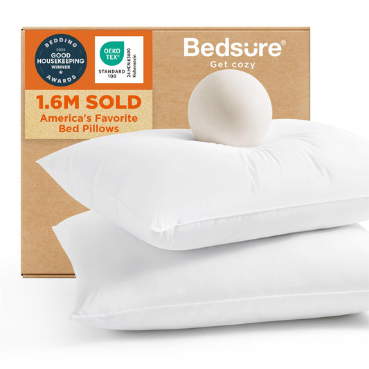 Bedsure Pillows King Size Set of 2 - Hotel Collection Bed Pillows for Sleeping, with Down Alternative Filling, Soft Support for Back, Stomach or Side Sleepers, King, 28"x19", White, 2 Pack
