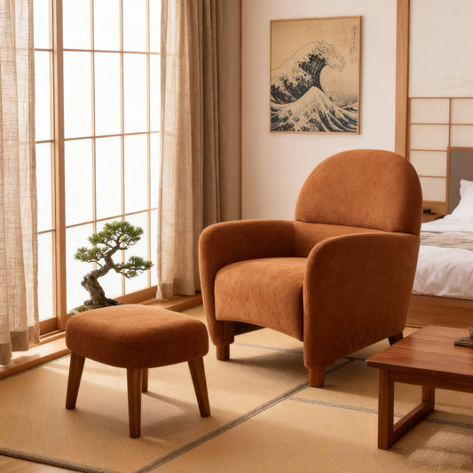 KEIKI Modern Lazy Chair with Ottoman, Upholstered Bedroom Lounge Chair for Unwinding, Soft Leisure Accent Chair with Footrest, Perfect for Night Reading, Quiet Corners & Restful Moments at Home