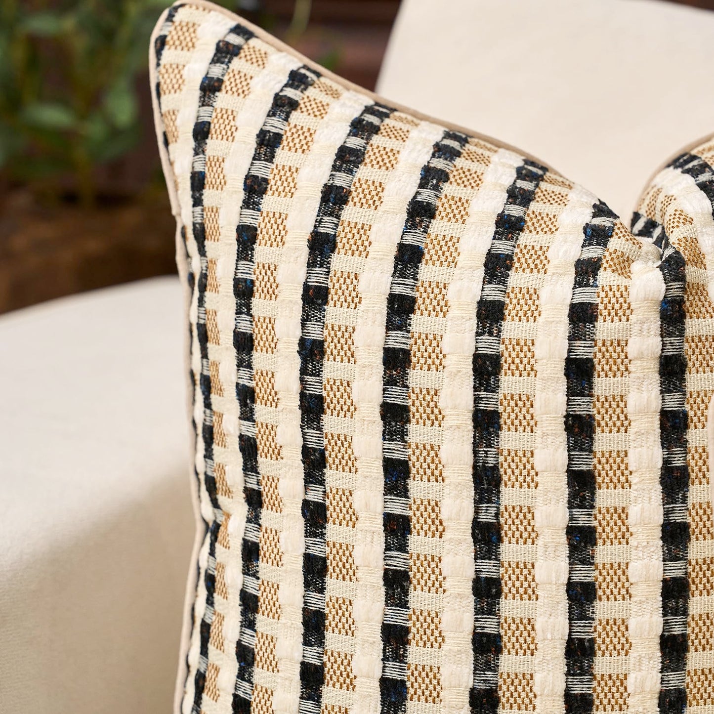 Yangest Boho Cotton and Linen Rectangle Pillow Cover 12x20 Inch, Striped Luxury Couch Pillowcover Accent Modern Decorative Cozy Soft Pillow for Sofa Couch Bedroom Living Room, Coffee Brown