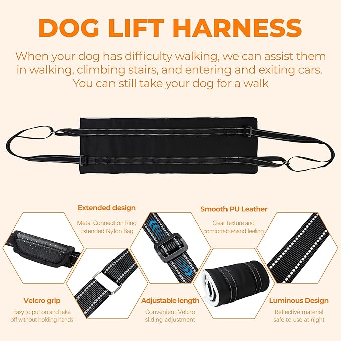 Jestrem Dog Lift Harness, Adjustable Comfortable Dog Sling with Handle for Large Dog Knee Brace for Torn ACL Hind Leg, Weak Rear Legs, Helps Senior, Injured, Disabled,M
