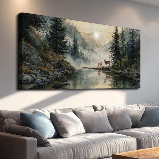 MEICEN88 Large Canvas Wall Art for Living Room Farmhouse Wall Decor Boho Pictures for Bedroom Vintage Landscape Decorations Canvas Art Prints Deer Forest Paintings Artwork Room Office Home Decor