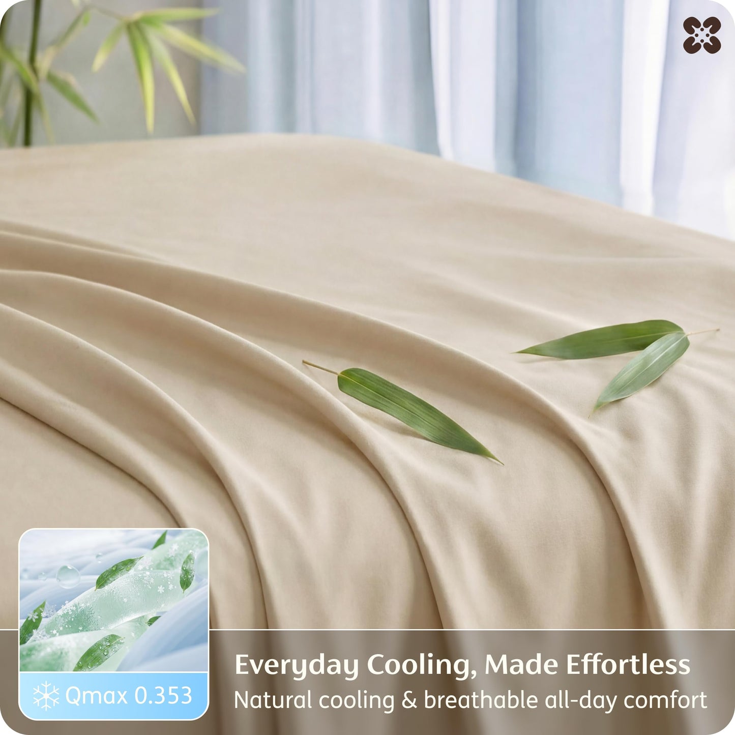 Bedsure King Size Sheets Set, Cooling Sheets for Hot Sleepers, Rayon Derived from Bamboo, PureWoven, Breathable & Soft, Deep Pocket Up to 16 Inches, Hotel Luxury Silky Bedding, Light Beige