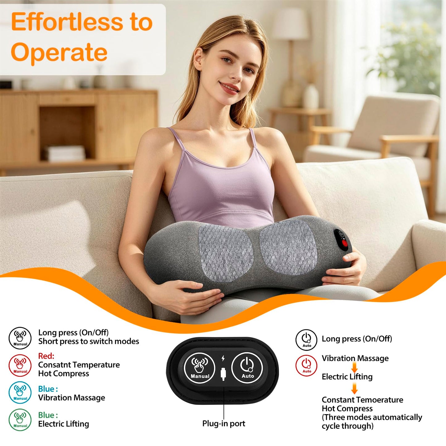 GIFEY Smooth Triple Fusion Back Massager with Heat - Sciatica Pain Relief & Spine Decompression Device, Deep Tissue Massager for Lower Back Pain, Office Chair and Home Use for Chronic Pain Solution