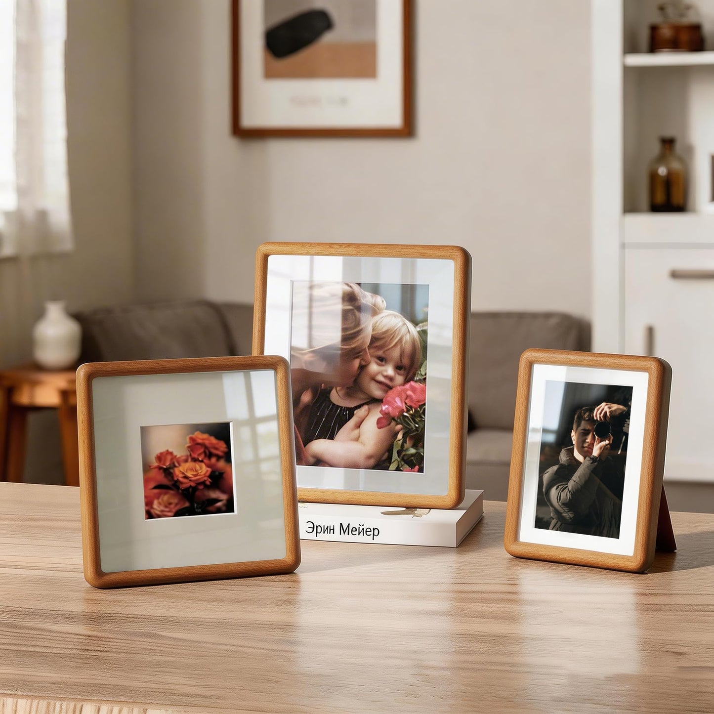 Acovy 4x6 Picture Frame, Natural Solid Teak Wood Photo Collage Frame with HD Tempered Glass, Rounded Corner Wooden Frame 4 x 6 Matted to 3.5x5, Gallery Wall Frames for Art, Wall or Tabletop Display