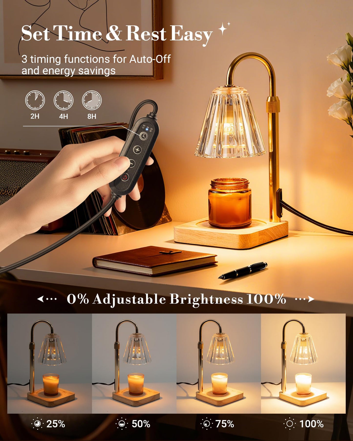 Marycele Candle Warmer Lamps 2 Pack, Electric Wax Warmer Lamp with Timer for Jar Candles, Aesthetic Home Decor, Housewarming Gifts for Women, Adjustable Height Clear