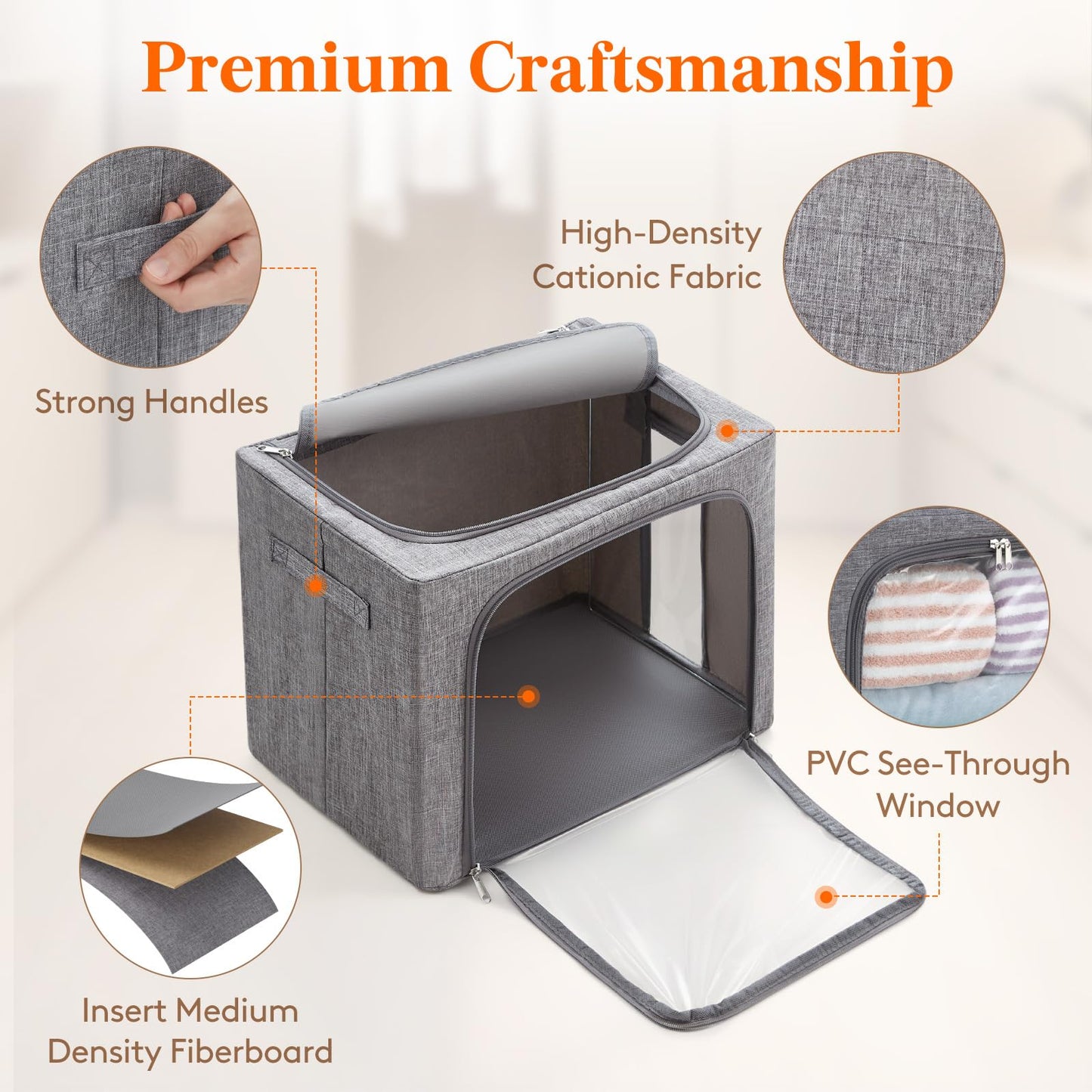 Lifewit Clothes Storage Bins with Metal Frame, Stackable Storage Box, Foldable Clothing Storage Bins with Lids, 40L Storage Bags Fabric Box Organizer with Clear Window＆ Zippers＆ Sturdy Handles 6 Pack