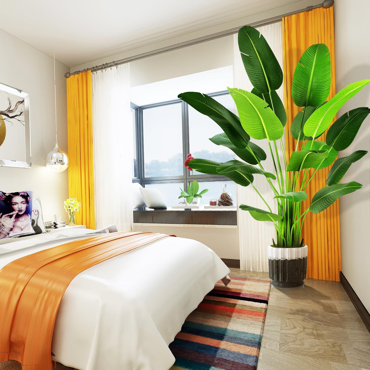 OXLLXO 7.2ft Artificial Silk Bird of Paradise Palm Tree (85in) with 17 Trunks Faux Tree and Plastic Nursery Pot, Fake Plant for Office House Farmhouse Living Room Home Decor (Indoor/Outdoor)