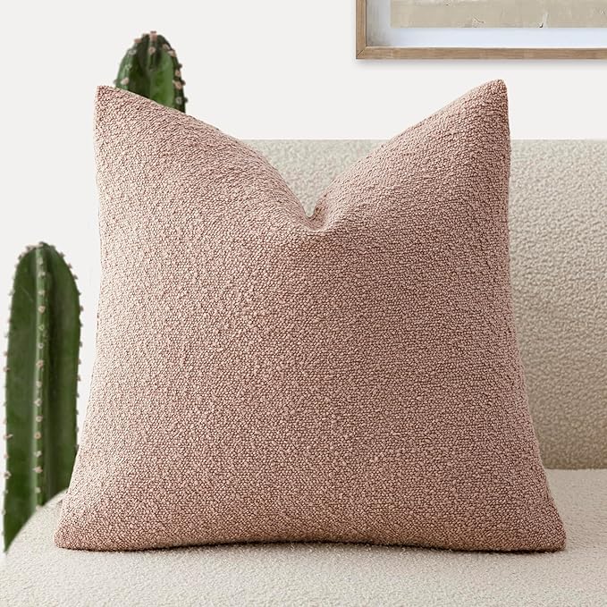 Foindtower Decorative Textured Boucle Throw Pillow Covers Accent Solid Pillow Cases Neutral Soft Cozy Couch Cushion Case for Chair Sofa Bedroom Living Room Home Decor 24x24 Inch,1PC,Light Pink