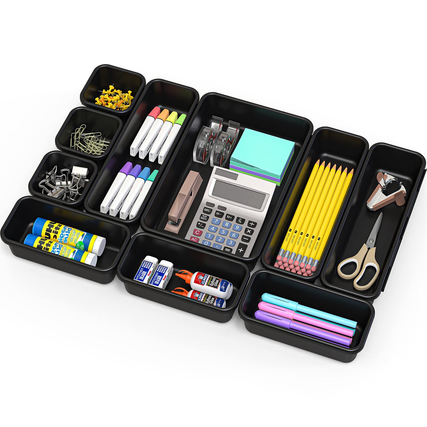 Simple Houseware Interlocking Desk Drawer Bins Organizer, 10 Packs, Black