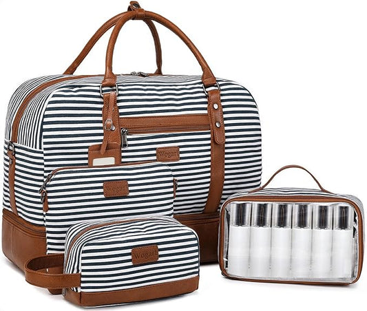 Wogarl Weekender Bags for Women Large Canvas Overnight Bag Travel Duffel Bags Carry on Shoulder Weekend Bag with Shoe Compartment for Travel Night Flight Daily Use