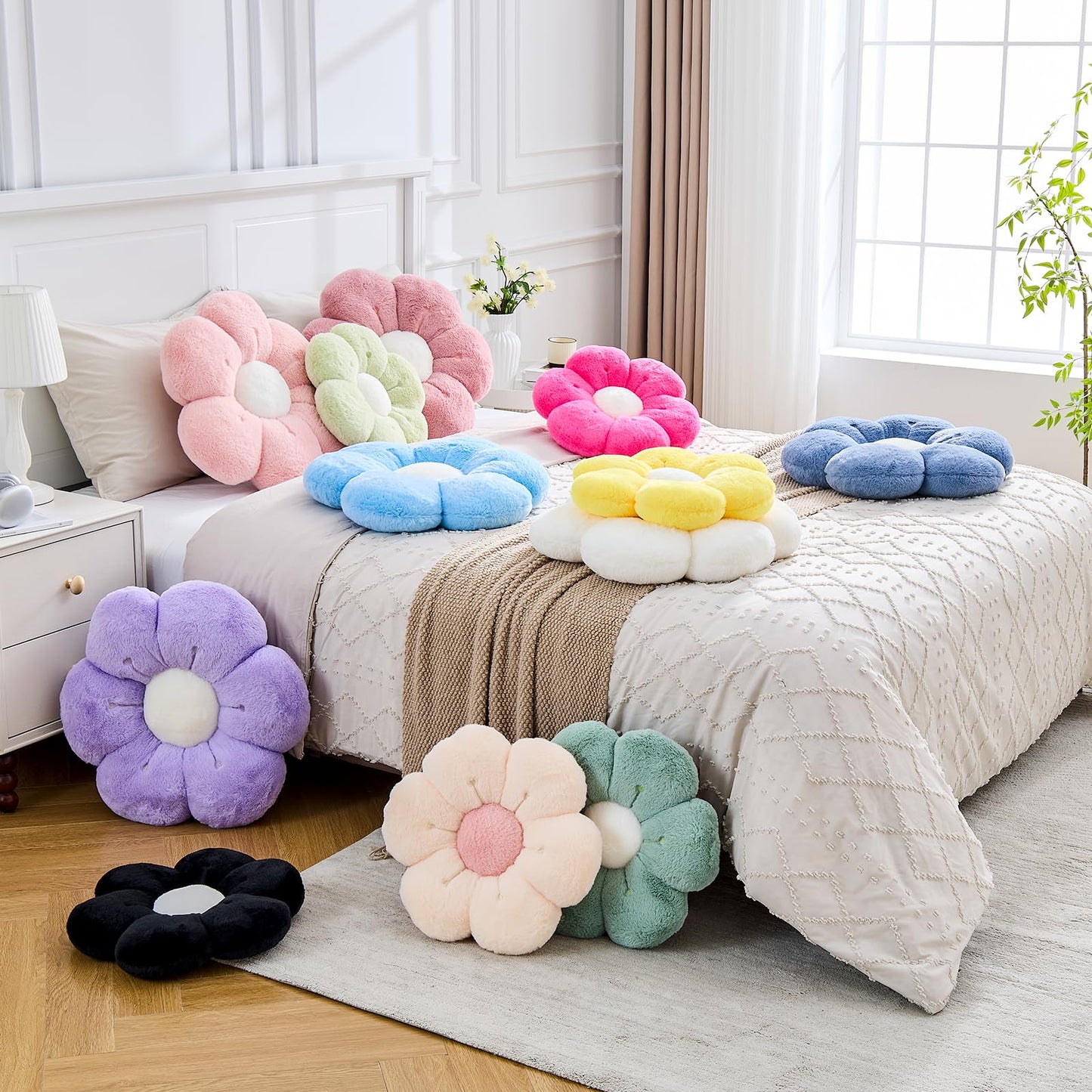 VBGYA Flower Pillow Cute Flower Shaped Pillows Decorative Throw Pillows Aesthetic Home Decor Floral Daisy Cushion for Bed (Yellow, 14.9 Inch)