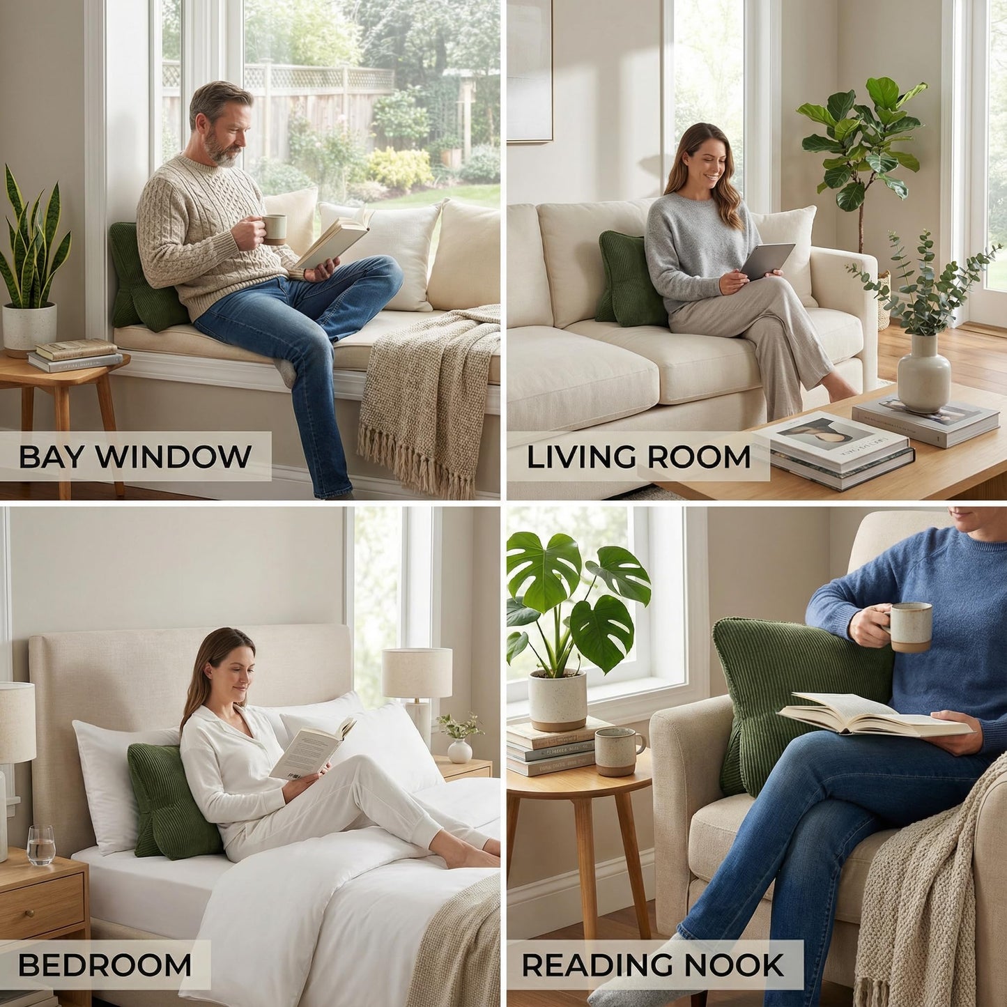 Ailuteie Pat. Pend. Corduroy Ergonomic Lumbar Support Pillow for Sitting Support, Triangle Back Cushion for Sofa, Armchair & Bed, Washable Cover, Avocado Green
