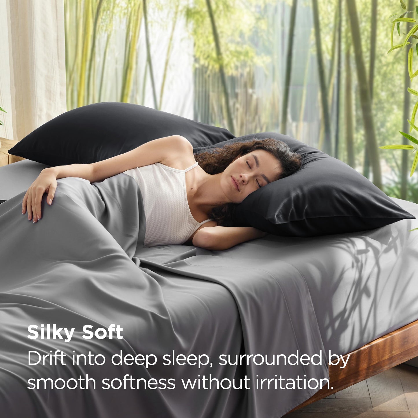 Bedsure Zipper Pillow Cases Standard Size, Cooling Pillow Cases Set of 2, Rayon Derived from Bamboo Cooling Pillowcase for Hot Sleepers, Soft & PureWoven Pillow Covers, Gifts, Black, 20x26 Inches