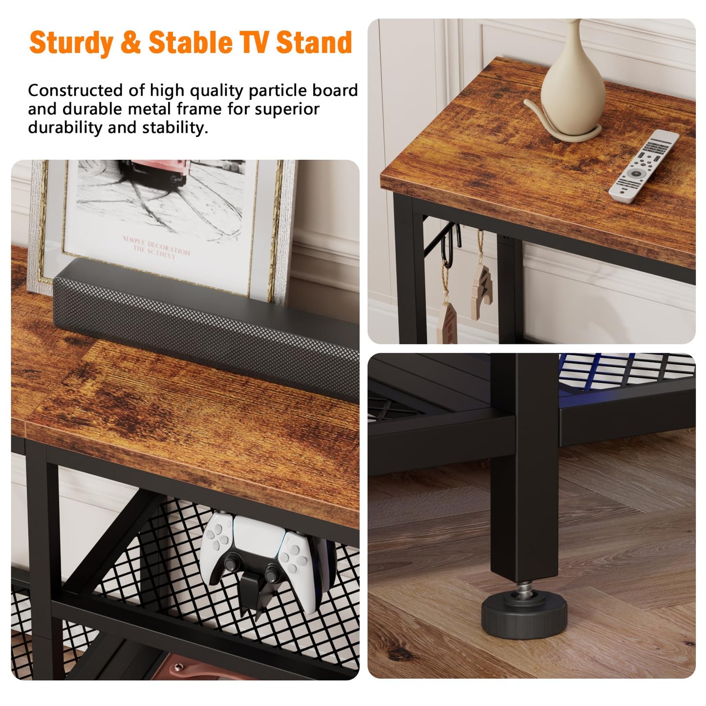 Furologee TV Stand for TVs up to 55 Inch, Entertainment Center with Open Storage Shelves, Media Console Table with Soundbar Shelf for Living Room, Bedroom, Rustic Brown