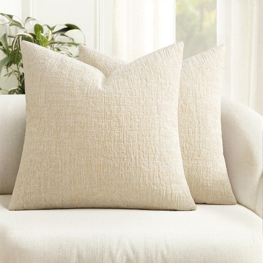 MIULEE Decorative Throw Pillow Covers 18x18 Pack of 2 Beige Couch Pillow Covers Soft Cozy Textured Chenille Pillowcases for Home Decor Sofa Living Room Cushion Bedroom