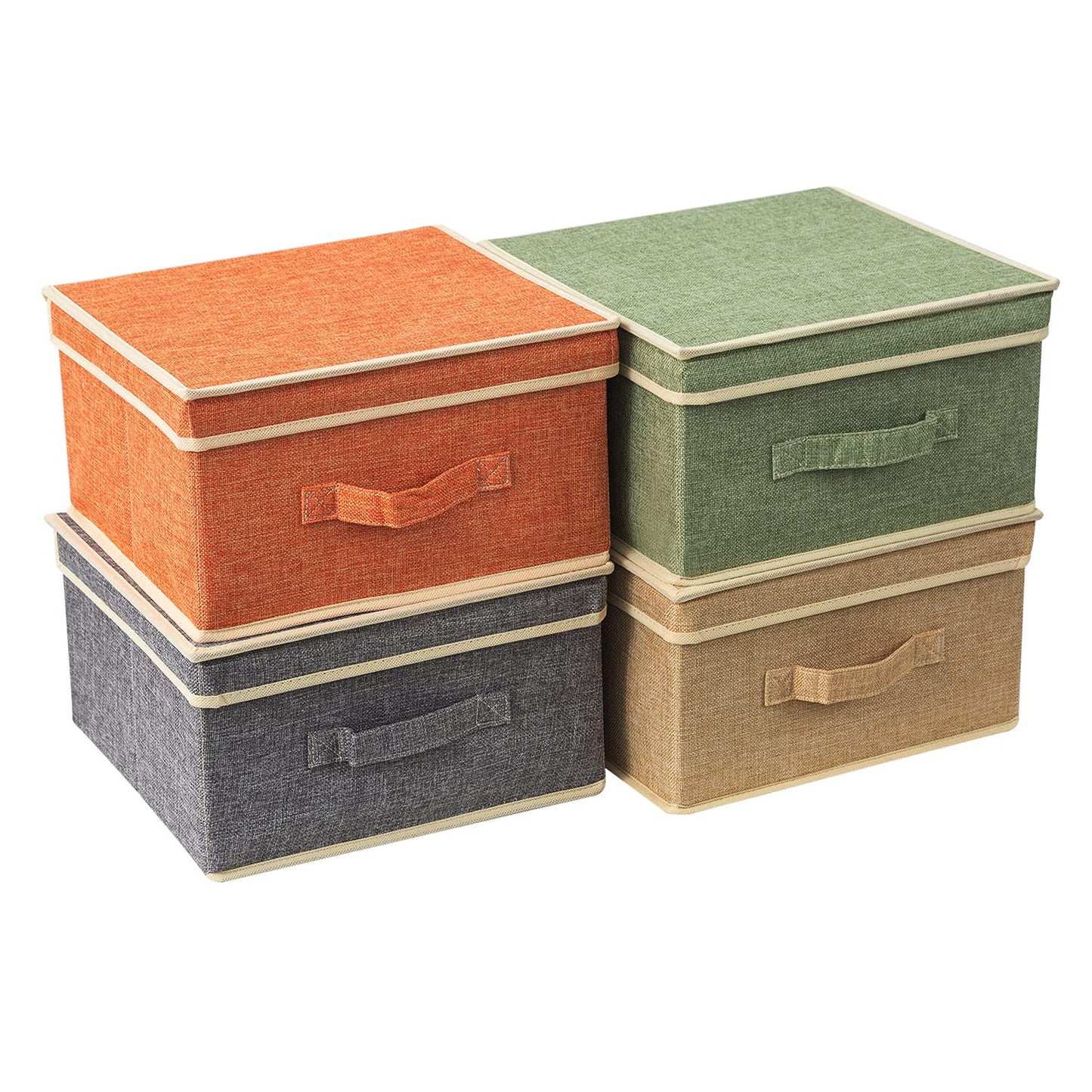 DOMEraax Storage Bins with Lid, Foldable Clothing Storage Box case with Handle for Closet, Bedroom, Home, 4 Color Set A, 13L x 12.5W x 7H inch