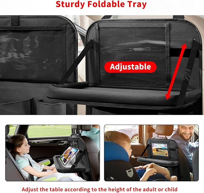 Etre Jeune Car Backseat Organizer with Tablet Holder, 6 Storage Pockets Seat Back Protector with Foldable Tray, Kick Mats Back Seat Cover for Kids Toddlers, Travel Accessories, 1 Pc