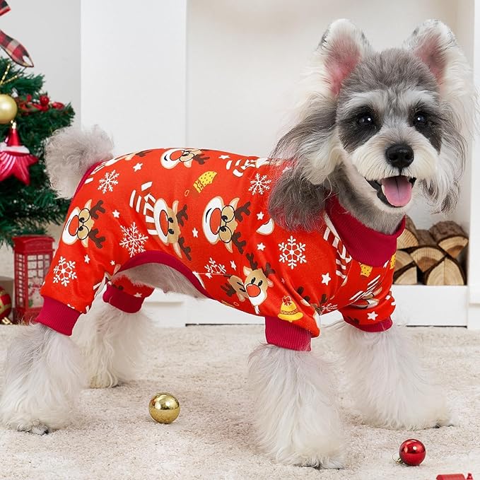 XPUDAC 4 Pack Christmas Dog Pajamas Comfy Dog Clothes for Small Medium Dogs Girl Boy Holiday Pet Outfit Puppy Onesie Cat Pjs Jammies, 3XL