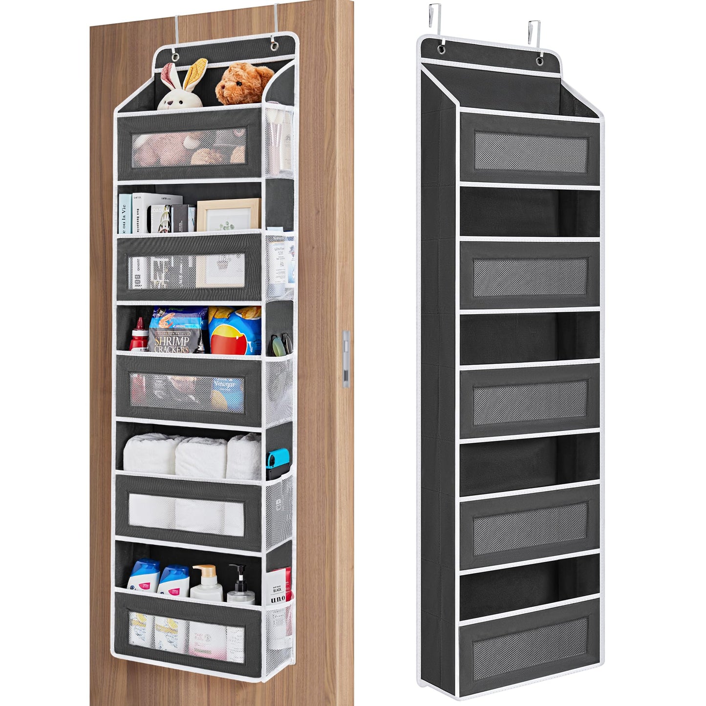 JARLINK Over the Door Organizer Storage, 5 shelf Hanging Organizer with 5 Large Capacity Pockets, Anti Tilt 44 lb Load Behind Door Storage for Bedroom, Bathroom, Pantry, Nursery, (Black)