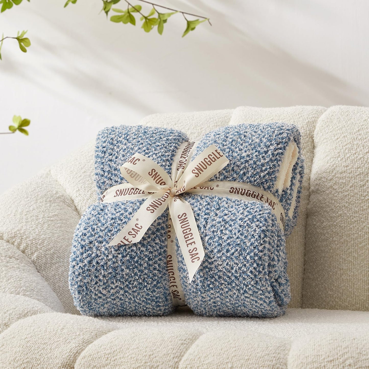 Snuggle Sac Blue Throw Blankets for Couch, Reversible Super Soft Warm Blankets Cozy Knit Blanket Fuzzy Plush Throws for Sofa, Bed, Gift, Heather Blue, 50 x 60 inches