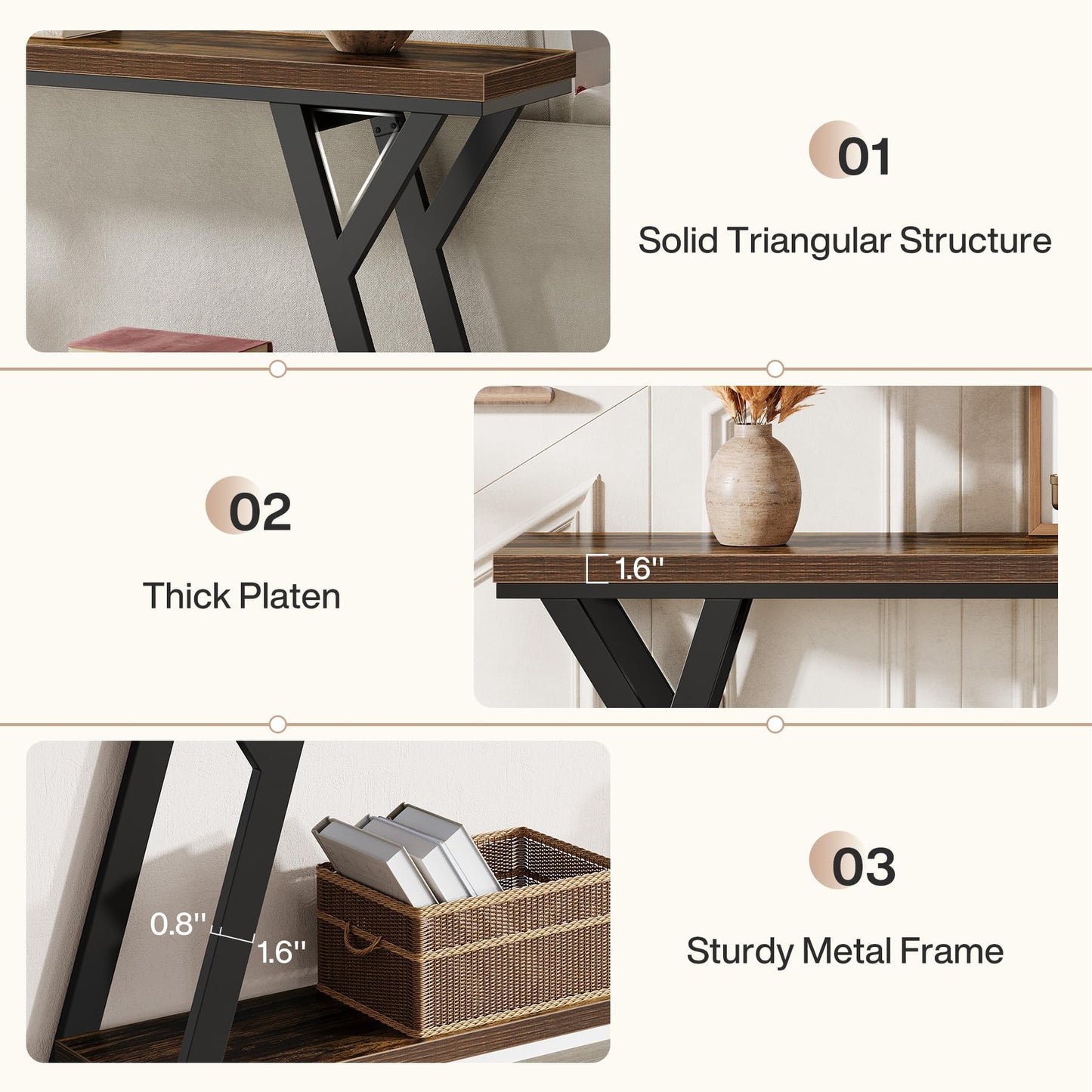 Tribesigns 70.9-Inch Narrow Long Entryway Console Table, Industrial Sofa Table Behind Couch with 2-Tier Storage Shelf for Hallway, Living Room, Entrance, Foyer, Rustic Brown