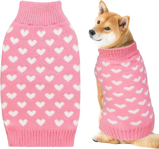 GOYOSWA Valentines Dog Sweater, Dog Valentines Clothes Outfit Knitted Sweaters for Small Medium Large Dogs Pets (Pink Heart, X-Large)