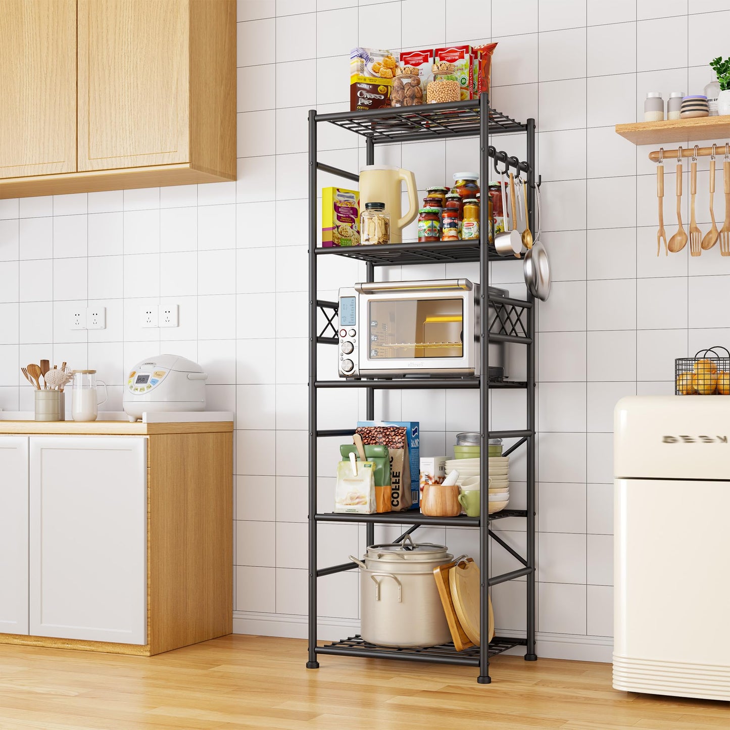 DurayLoly 2 Set Metal Shelving 5 Tier, Storage Shelves with Hooks Save Sapce, Wobble-Free Garage Shelving with Leveling Feet, Metal Shelves for Kitchens, Pantries, Bathrooms, 17.7”W×11.8”D ×58.3”H
