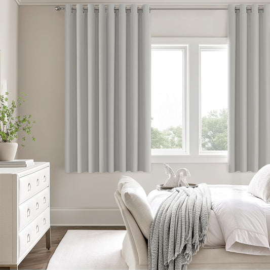 ChrisDowa 100% Blackout Light Grey Solid Curtains 63 Inches Long 2 Panels for Bedroom Living Room,Farmhouse Room Darkening Thermal Insulated Soundproof Grommet Top Window Treatment Drapes,52x63