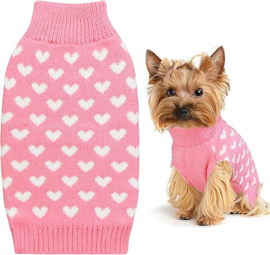 GOYOSWA Valentines Dog Sweater, Dog Valentines Clothes Outfit Knitted Sweaters for Small Medium Large Dogs Pets (Pink Heart, Small)