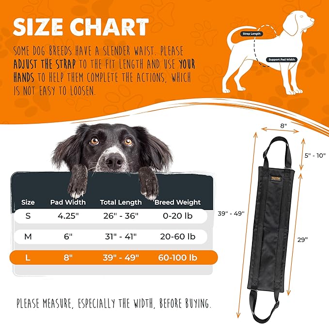 Mighty Paw Dog Lift Harness - 60-100 lbs Dog Hip and Hind Leg Support Sling - Comfortable Assistance for Elderly or Injured Pets with Hip and ACL Brace - Back Support Harness Carrying Sling - Large