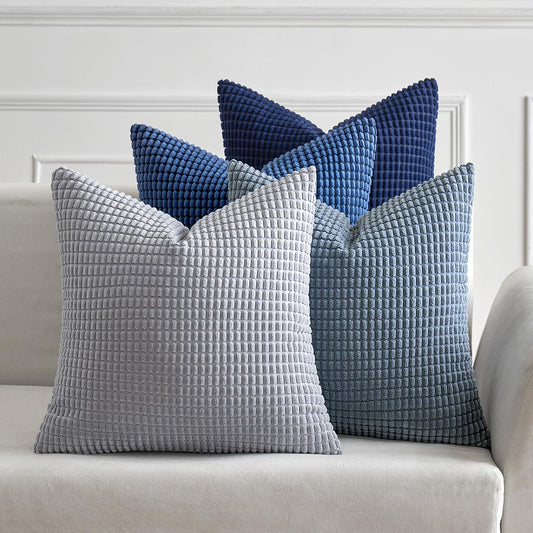 MIULEE Blue Decorative Pillow Covers 18x18 Inch Set of 4 Boho Western Farmhouse Home Decor Couch Throw Pillows Summer Coastal Corduroy Pillowcases Industrial for Sofa Living Room Bed