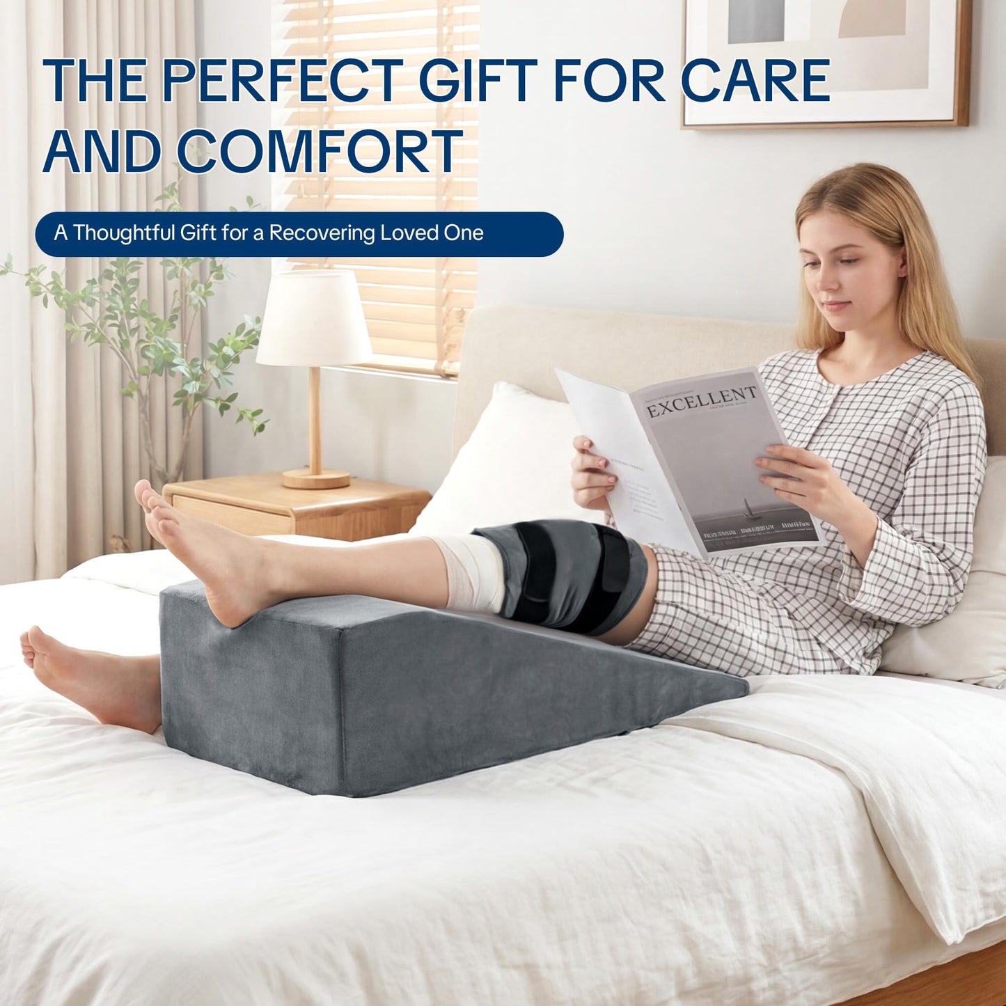 HOMBYS Leg Elevation Pillow After Surgery with 2 Cold Therapy Packs, Post-Surgery Knee Replacement Pillow for Pain Relief & Swelling Reduction, Single Leg Ankle Support, Home Recovery Equipment