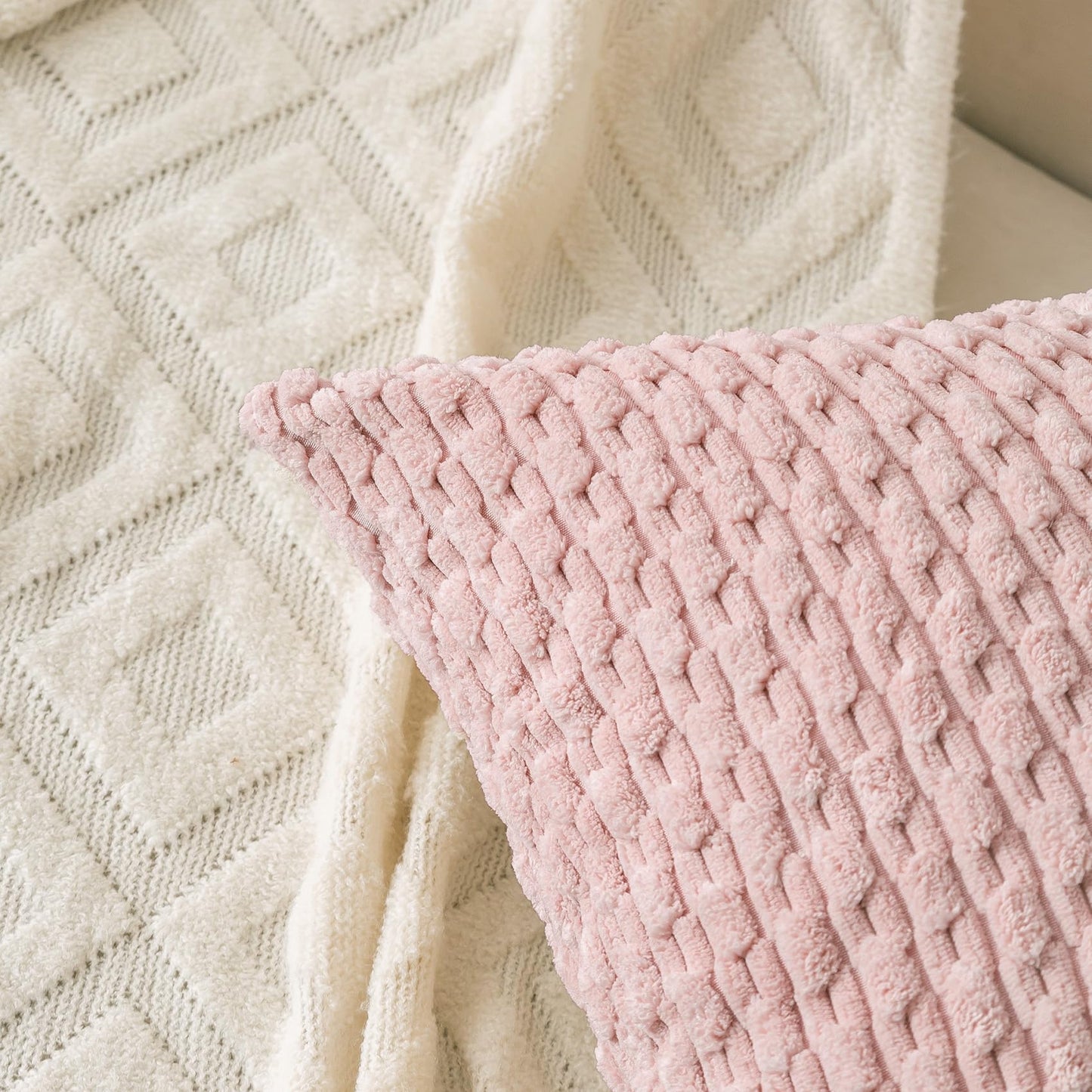Cozoomy Set of 4 Light Pink Decorative Throw Pillow Covers 20x20 Inch Corduroy Pillow Covers for Bed Couch Sofa Living Room Soft Square Cushion Cases