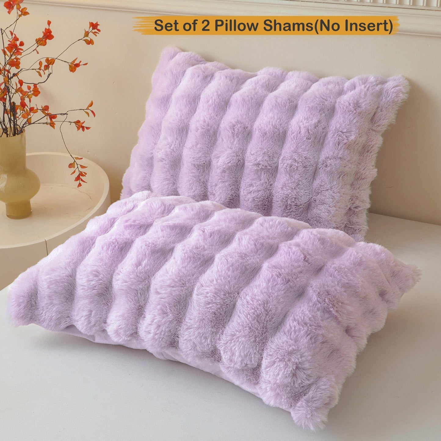 LIFEREVO 2 Pieces Fluffy Faux Rabbit Fur Pillow Cases, Luxury Soft Plush Shaggy Bubble Pillowcases Standard Size with Zipper, Furry Fuzzy Long Pillow Shams for Adult Girls Kids Teens 20x26, Lavender